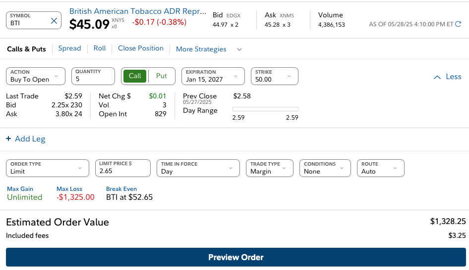 BTI cal options screenshot
